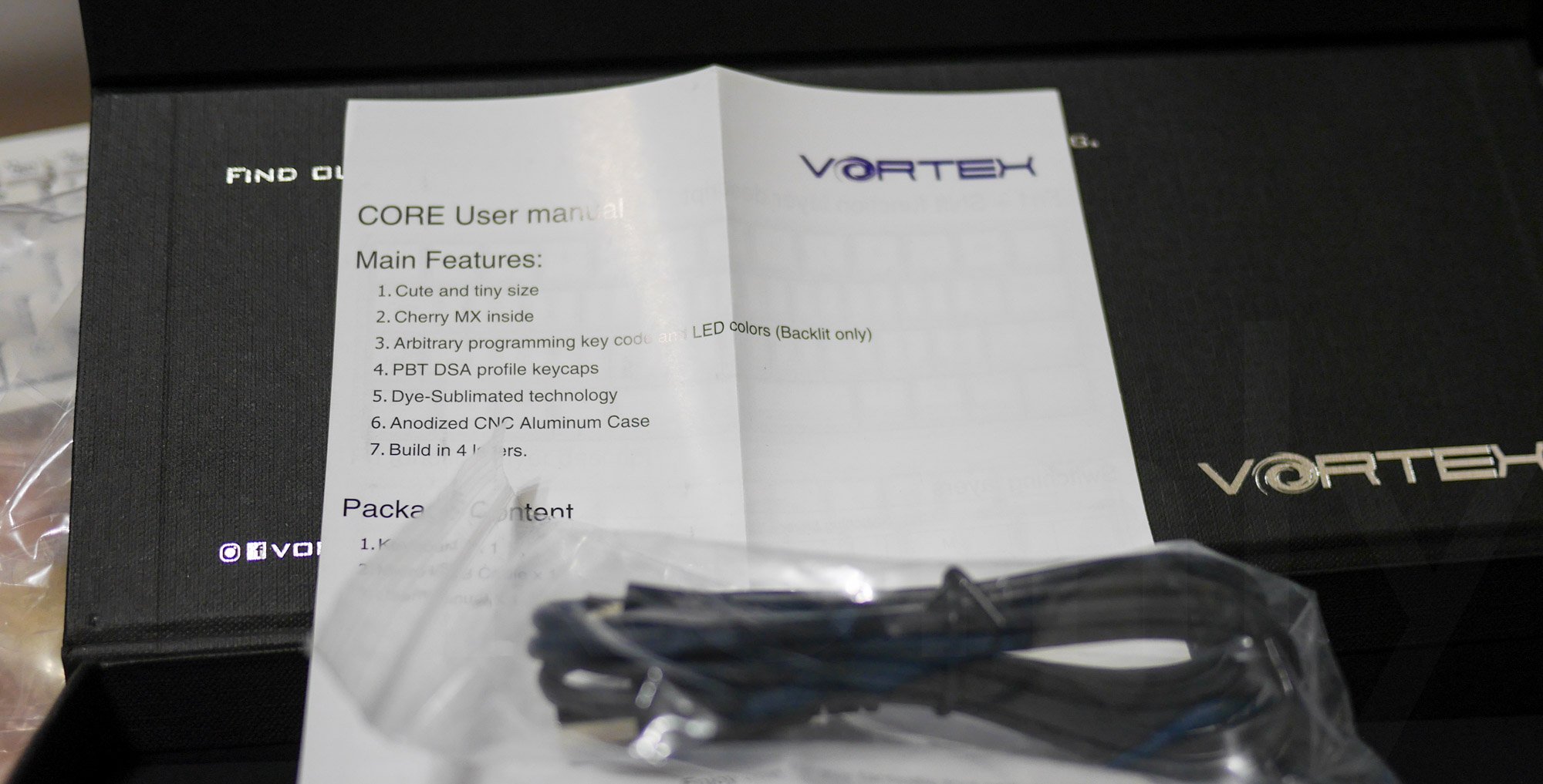 Vortex Core: Manual and micro-USB cable